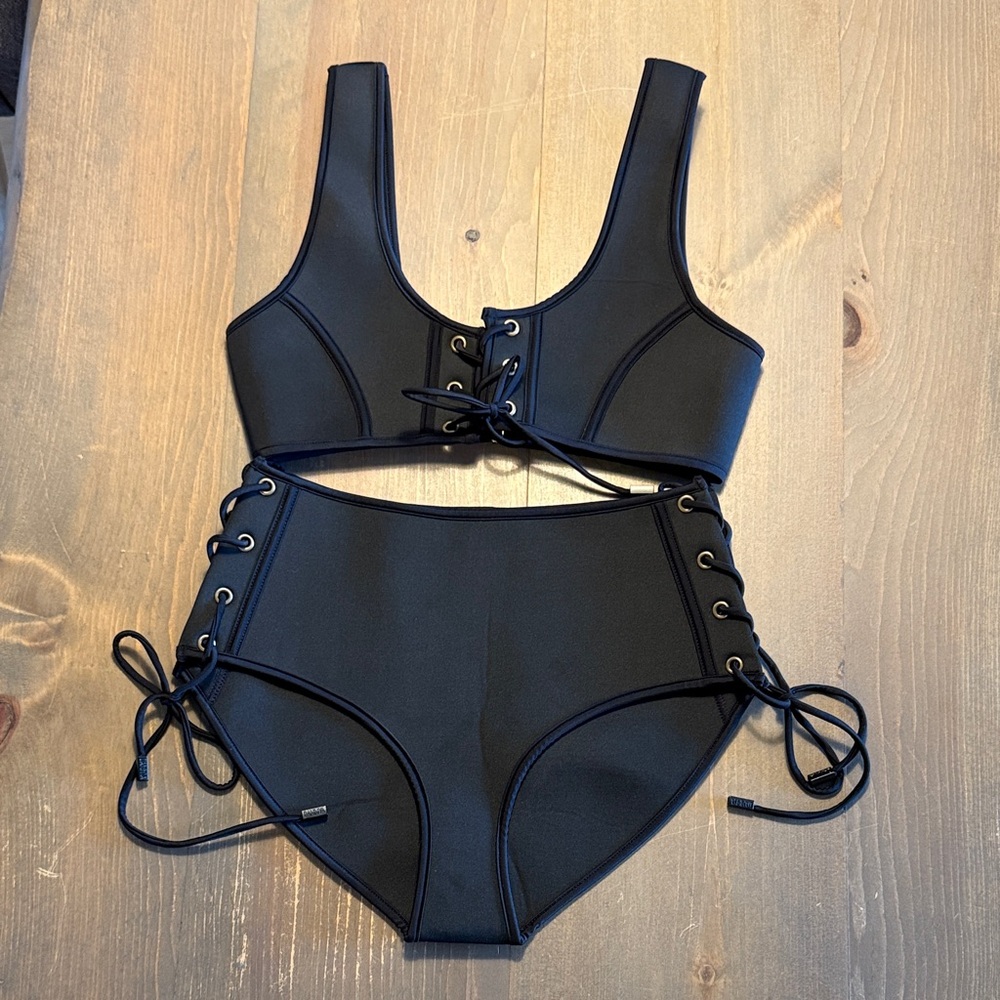Black Lace-Up Bikini Set